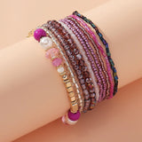Daiiibabyyy  10PCS Handmade Rice Bead Bracelet Set for Women Elegant Pearl Crystal Multilayer Stretch Stackable Bangle Y2K Aesthetic Jewelry