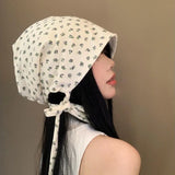 Daiiibabyyy  Floral Beanies Straps Baotou Stacking Hat Female Headscarf Retro Cold Hat Big Head Circumference Skullies Korean Loose Hat
