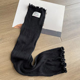DAIIIBABYYY  -  Y2K Letter Label Knee-length Leg Cover Socks Ballet Strappy Ear Edge Calf Socks Stocking Lolita Gothic Japanese JK Stockings