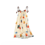 DAIIIBABYYY  -  Retro Women Dress Lace-up Printed Sleevevess Off Shoulder A-line Beach Dresss Sweet Hot Girls Holiday Skirts Fashion Clothes