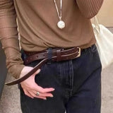 Daiiibabyyy  New PU Leather Double-Breasted Belt Personalized Retro Leather Belt Y2K Hiphop Jeans Belt