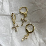 Daiiibabyyy  Silver Zircon Cross Pendant Hoop Earrings for Women Punk Personality Fashion Jewelry Minimalist Accessories