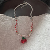 DAIIIBABYYY  -  Korean Fashion Retro Goth Beaded Cherry Pendant Necklace For Women Egirl Aesthetic Grunge Y2k 90s Jewelry Accessories
