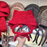 Daiiibabyyy  Y2k Warm Knitted Hat Cute Bear Ear Wool Hat Fashion Solid Color Couple Cold Cap Crochet Ear Protection Hat Autumn Winter