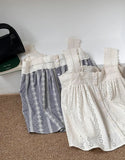 DAIIIBABYYY  -  Summer New Top Plaid Patched Lace Lace Edge Age Reducing Sleeveless Doll Shirt