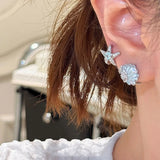 Daiiibabyyy  Shiny Starfish Shell Inlaid Zircon Earrings for Women Exquisite Metal Pentagram Irregular Hoop Earrings Seaside Vacation Jewelry