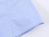 Daiiibabyyy  Light Blue Vintage Blouses Women Stand Collar Tie Neck Ruched Front Puff Short Sleeve Fitted Silhouette Tops Street Wear