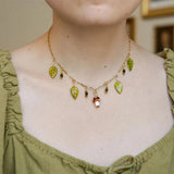 Daiiibabyyy  Glass Leaf Mushroom Bead Necklace Retro Rustic Forest Style Earring Multiple Splicing Design Collarbone Chain Y2K Jewlery Set