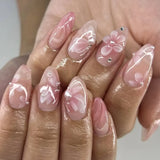 Daiiibabyyy  Manicure Long Almond False Nails French Detachable Press on Nails Nail Tips DIY