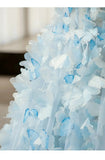 Daiiibabyyy  Fairy Blue 3D Followers Wedding Dress Women Photo Shoot A-line Evening Gown Dress Light Luxury Floor-Length Birthday Party Dress