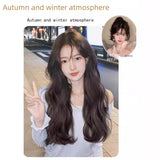DAIIIBABYYY  -  Synthetic Hair Extensions For Women Hair Middle Parted Side Swept Bangs Wave Lazy Curling Summer Fashion Head Cover