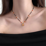Daiiibabyyy  Creative Black Crystal Beads Rhinestone Enamel Pomegranate Pendant Necklaces for Women 18K Gold Stainless Steel Chokers