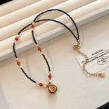 Daiiibabyyy  Creative Black Crystal Beads Rhinestone Enamel Pomegranate Pendant Necklaces for Women 18K Gold Stainless Steel Chokers