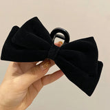 DAIIIBABYYY  -  Classic black silk Vintage velvet bow Grab Clip Soft texture shark clip new Hair curling clip Hair Claws  Headwear