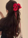 DAIIIBABYYY  -  RED Phalaenopsis Orchid Long Ribbon Hair Claw Flower Shark Clip Women Fairy Flower Hairpin Headwear Hair Accessories