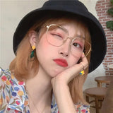 DAIIIBABYYY  -  New Fashion Anti-Blue Light Glasses Glitter Metal Gold Color Frame Flat Lens Plain Eyeglasses Women Large Square Frame Eyewear