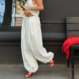 Daiiibabyyy  New Fashion Casual High Waist Solid Color Loose Fit Eastic Waist Wide Leg Pants