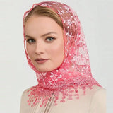 Daiiibabyyy  Simple Floral Printed Lace Triangle Scarf Embroidered Ethnic Style Lace Head Scarf for Women Lightweight Scarf Accessories