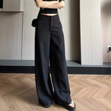 Daiiibabyyy  Gray High-Waisted Wide-Leg Pants Drapey Fabric Loose Fit Casual Women's Fashion Trousers Daily Wear Bottoms