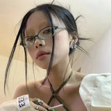 DAIIIBABYYY  -  Retro Blue Green Oval Small Frame Glasses Frame Women's Anti Blue Light Glasses New Fashion Y2K Style Eyeglasses Frame