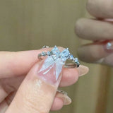 Daiiibabyyy  Fashion Bowknot Zircon Rings for Women Girls Luxury Geometric Metal Open Rings Y2K 2000S Good Friend Jewelry Gifts Accessories