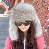 Daiiibabyyy  Imitation Raccoon Fur Thunderbolt Hats Women Winter Padded Thickened Ear Protection Caps Y2K Sexy Plush Ski Cap Outdoor Riding
