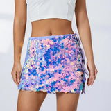 Daiiibabyyy  Ladies Elegant Side Slit Night Club Half Dresses Hot Woman Sequins Shinny Mini Skirts 2025 Solid Color Bag Hips Bodycon Skirts
