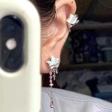 Daiiibabyyy  New Sparkling Asymmetric Star Earrings for Women Waterdrop Tassel Chain Moonstone Planet Star Y2K Jewelry Gifts