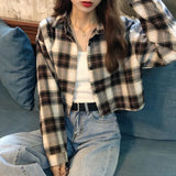 Daiiibabyyy  New Korean Plaid Shirts Harajuku Casual All Match Loose Long Sleeve Blouses Fashion Popular Student Tops Cardigan Coats Outwear