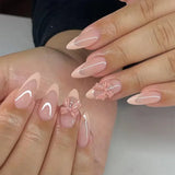 Daiiibabyyy  24Pcs Mid-length Almond Full Cover Fake Nail Pink Smudge Rhinestone Design Press on Nails Star Pattern Wearable False Nails Tips