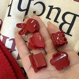 DAIIIBABYYY  -  2pcs Fashion Red Rabbit Hair Claws Duckbill Clip Fashion Sweet Hair Clip Elegant Flower Mini Side Banger Clip Headwear Hair Pins