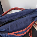 Daiiibabyyy  Vintage Multi-pocket Large Tote Bag Drawstring Shoulder Contrast Webbing Crossbody For Outdoor Hiking Daily Commute Handbags