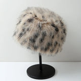 Daiiibabyyy Retro Hot Girl Leopard Plush Bucket Hats Women Autumn and Winter Imitation Fur Thickened Thermal Pullover Fashiona Basin Cap