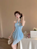 Daiiibabyyy  Pure and Unique Halter Neck Strapless Dress Nightclub Mesh Makes You Look Thin