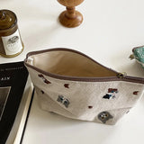 Daiiibabyyy  Women's Bag InS-style Embroidered Makeup Bag Portable Cartoon Coin Purse Hand-held Bag Storage Bag Green Color Simple For Girls