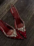 Daiiibabyyy  Shiny Rhinestone Pointy Toe Pumps Sandals Women Sexy Wedding Dress Party Shoes Satin Luxury Diamonds Designer High Heels Female