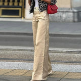 DAIIIBABYYY  -  Spring Autumn High Street Loose Women's Trousers Fashion Button Solid Color Straight Pants Office Lady Elegant Pocket Long Pants