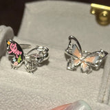 Daiiibabyyy  Colorful Butterfly Doodle Open Ring for Women Exquisite Sweet Hollow Index Finger Elegant Trendy Versatile Casual Jewelry Gift