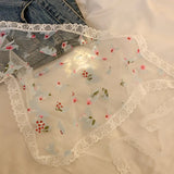 Daiiibabyyy  1 Pcs Women's Hair Scarfs Dopamine Butterfly Lace French Cute Elegant Sweet Triangle Headscarfs Beach Mesh Hair Accessories Girl