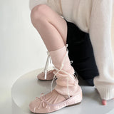 DAIIIBABYYY  -  Korea Women Y2K Ballet Tie Bow Knit Leg Socks Strap Pink Leg Warmers Long Calf Sweet Japanese Leg Covers Clothing Accessories
