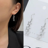 Daiiibabyyy  Retro Classic Black Enamel Star Drop Dangle Earrings for Women Cute Five-pointed Star Stainless Steel Hoop Earrings Jewelry Gift