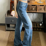 DAIIIBABYYY  -  American Style Spring Printing Graffiti Vintage Women New Embroidery Jeans Summer High Waisted Loose Wide Legs Casual Trousers