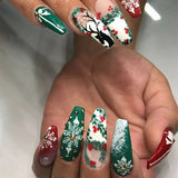 DAIIIBABYYY  -  24Pcs Christmas Square Head Press on False Nails Elk Snowflake Mid-length Fake Nail Wearable Manicure Full Cover Nail Tips