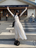 Daiiibabyyy  Korean Style Polo Collar Slim Fit Knitted Dress White Waist Cinching Women's Fashion Autumn Sweet Dress