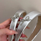DAIIIBABYYY  - Elegant Silver Bow PU Leather Hair Hoop for Women High Head Top Hairband Unique Headband Hair Accessories