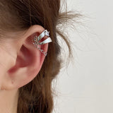 DAIIIBABYYY  -  Y2K Double Layer Zircon Tassel Chain Non Pierced Clip On Earrings Silver Color Ear Accessories Earcuff Fashion Jewelry Gifts