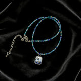 Daiiibabyyy  Summer Blue Ocean Shell Pendant Rice Bead Chain Necklace Beaded Clavicle Chain For Women Beach Seaside Vacation Y2K Jewelry Gift