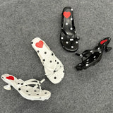 Daiiibabyyy  French Love Polka Dot Bow-Pinched Toe Flip-Flops With Special High Heel Sandals For Women Summer Slippers