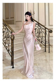 Daiiibabyyy  Spring French Sexy Backless Elegant Evening Gown Women Sleeveless Bandeau Ruched Satin Dress Fashion High-end Banquet Gown 2026