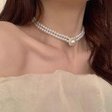 Daiiibabyyy  Retro double-layer pearl necklace light luxury literary niche design high-end sense pendant collarbone high-end neck chain